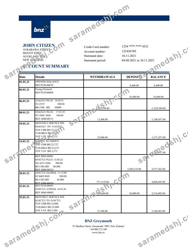 New Zealand BNZ Greymouth bank excel pdf